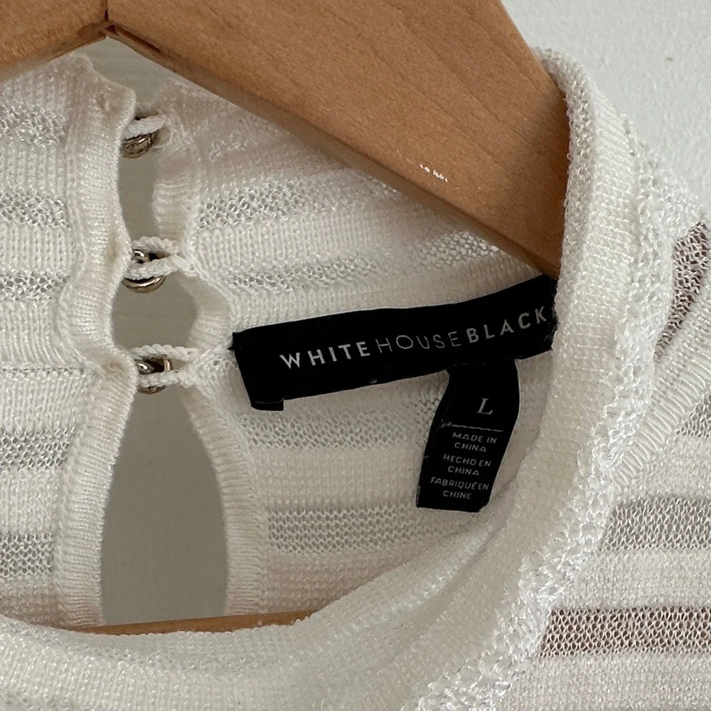 White House Black Market Ivory Striped Knit Top - Picture 2 of 8